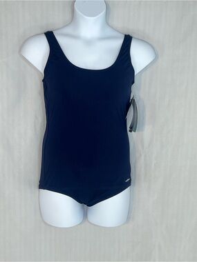 Dolphin Aquashape Swimsuit One Piece Navy Modest Back & Legs Shelf Bra 12 👍